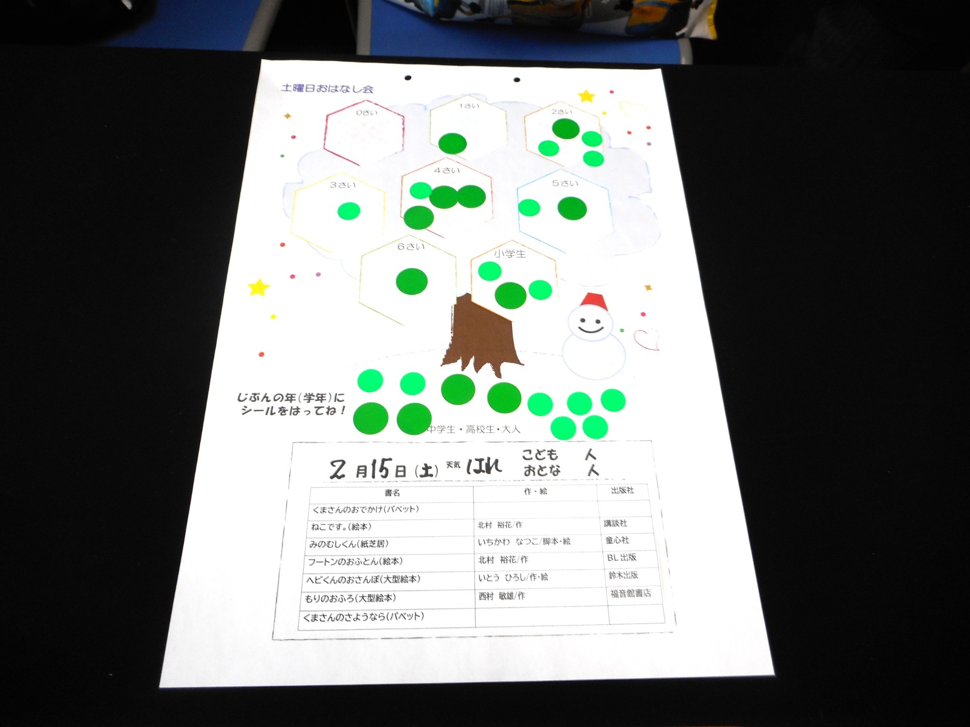 おはなし会貼られたシール